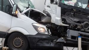 Truck accident victims reviewing evidence with an attorney